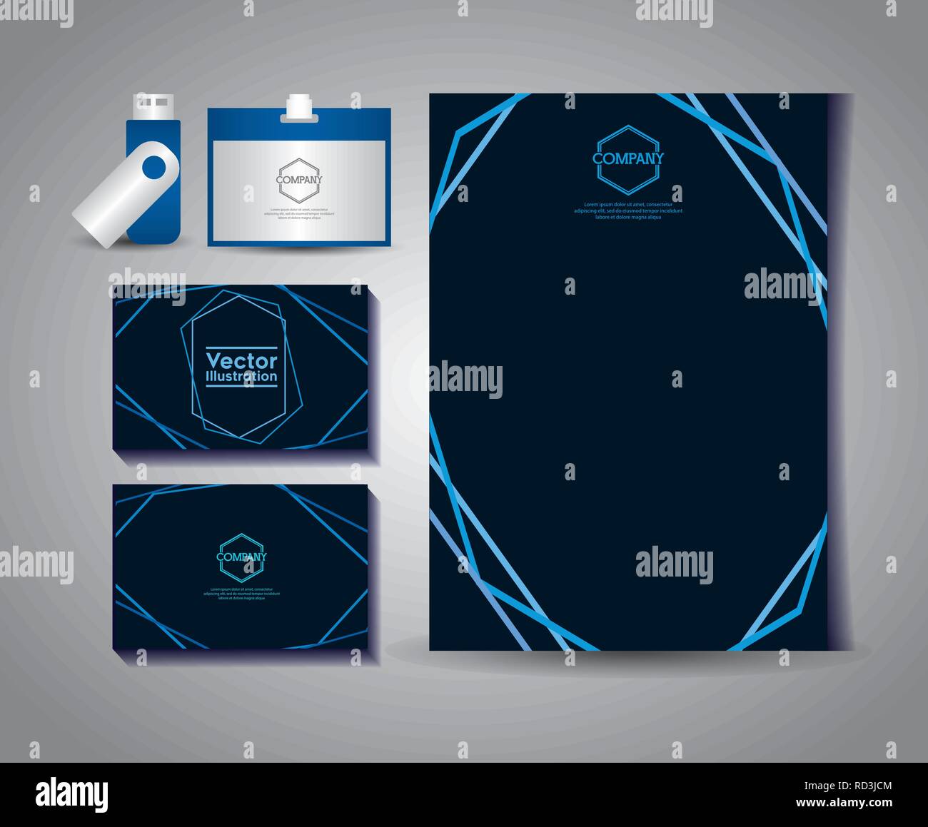 Download Set Of Business Cards With Gafete And Usb Vector Illustration Design Stock Vector Image Art Alamy