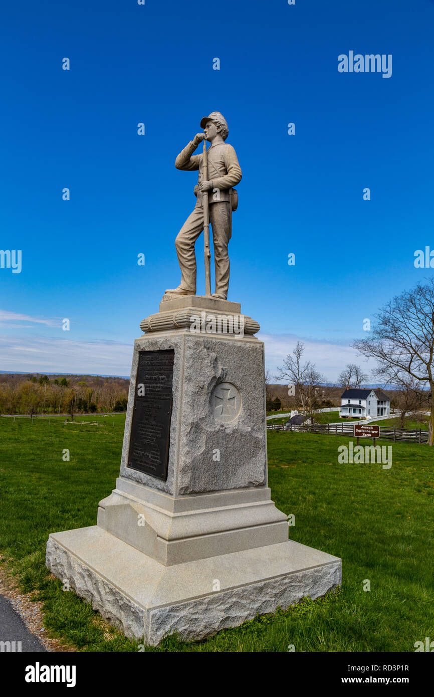 Sharpsburg, MD, USA - April 10, 2016: A monument of the 7th Regiment Pennsylvania Reserve Volunteer Infantry on the Antietam Battlefield. Stock Photo