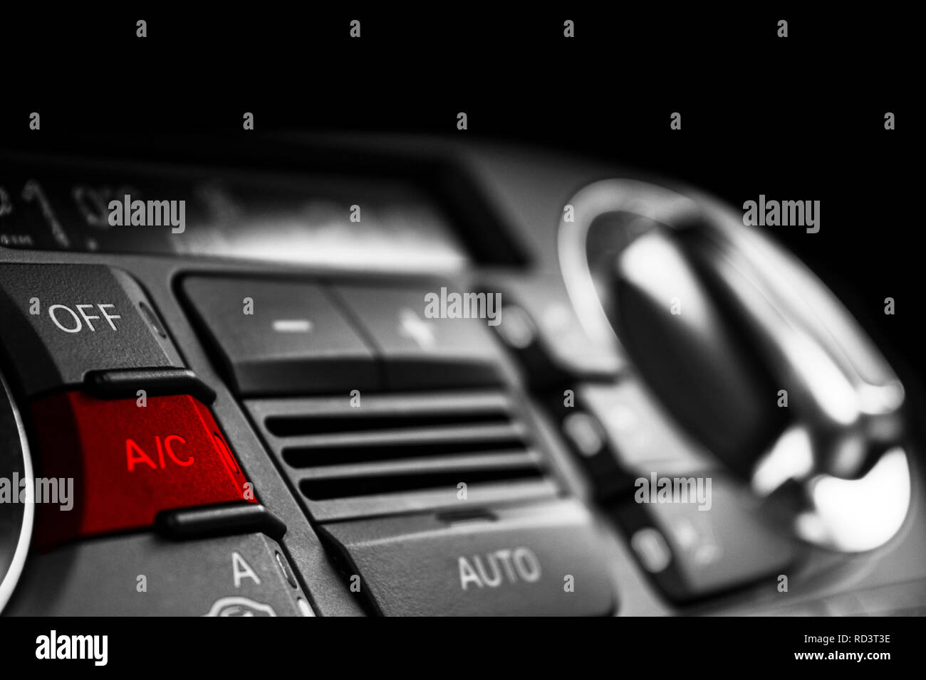 Air conditioning button inside a car. Climate control AC unit in the