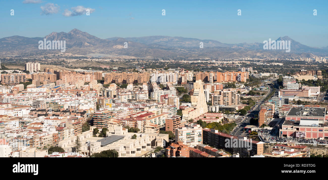 Panorama showing Alicante cityscape with mountains in the background, Spain, Europe Stock Photo