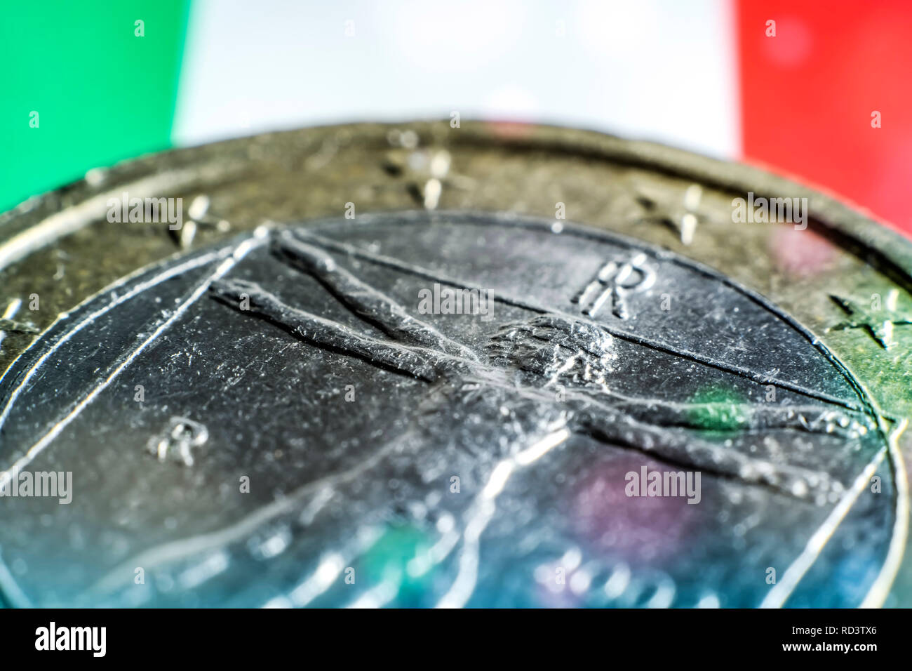 Italian eurocoin, symbolic photo debt crisis in Italy, Italienische Euromünze, Symbolfoto Schuldenkrise in Italien Stock Photo