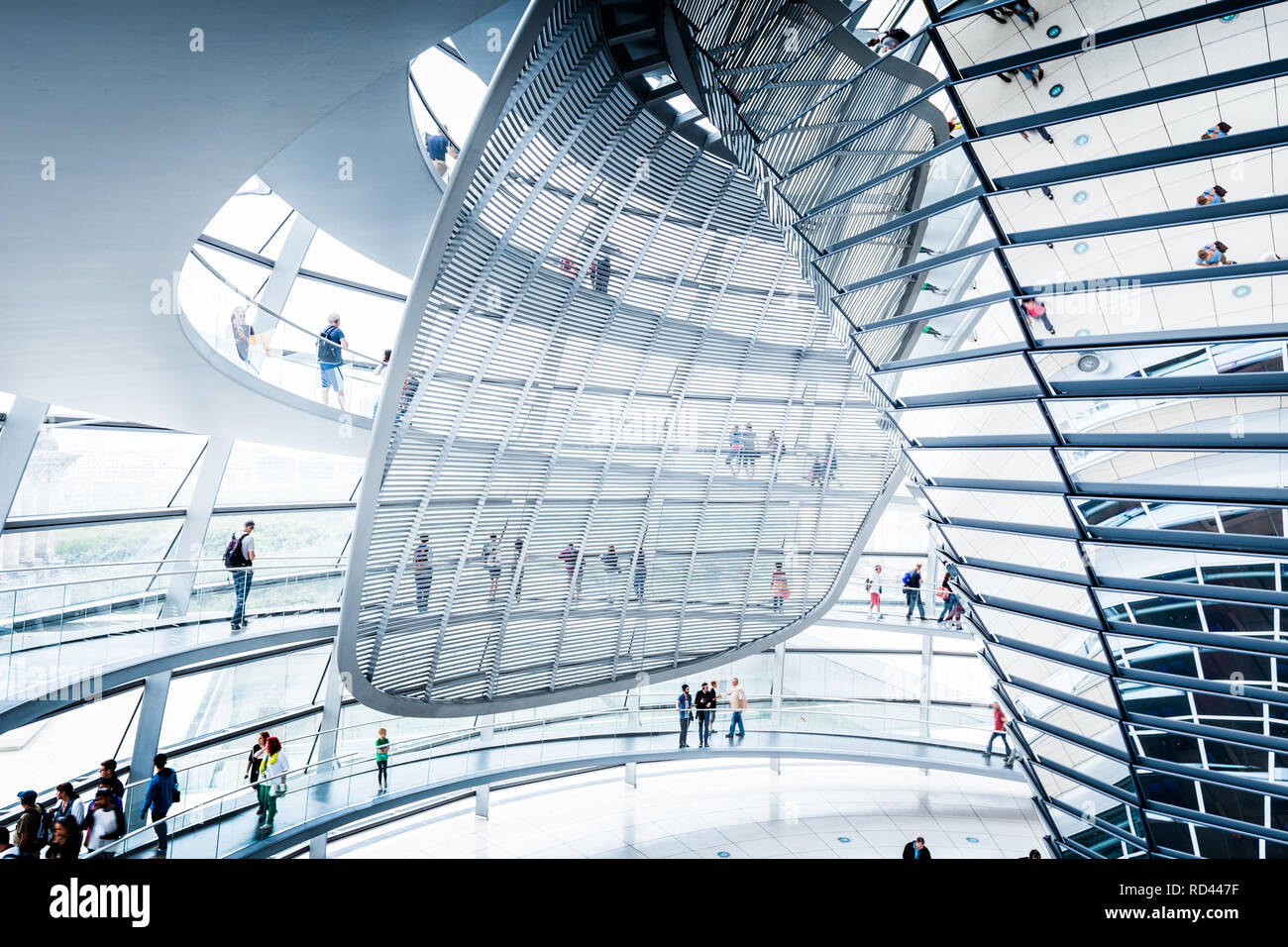 BERLIN - JULY 19, 2015: Interior view of famous Reichstag Dome in Berlin, Germany. Constructed to symbolize the reunification of Germany it's now one  Stock Photo