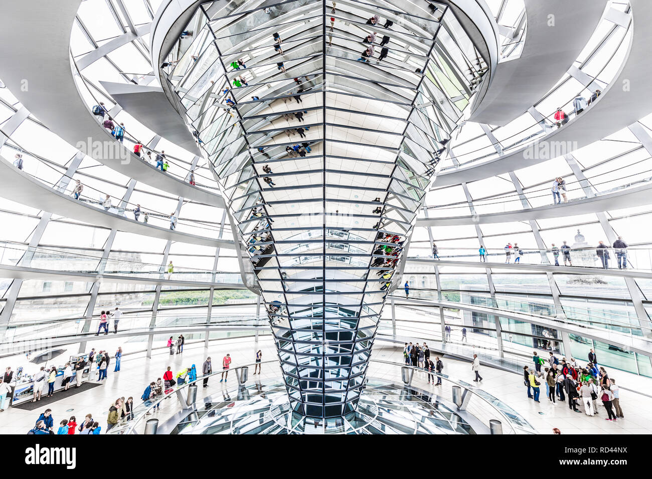 BERLIN - JULY 19, 2015: Interior view of famous Reichstag Dome in Berlin, Germany. Constructed to symbolize the reunification of Germany it's now one  Stock Photo