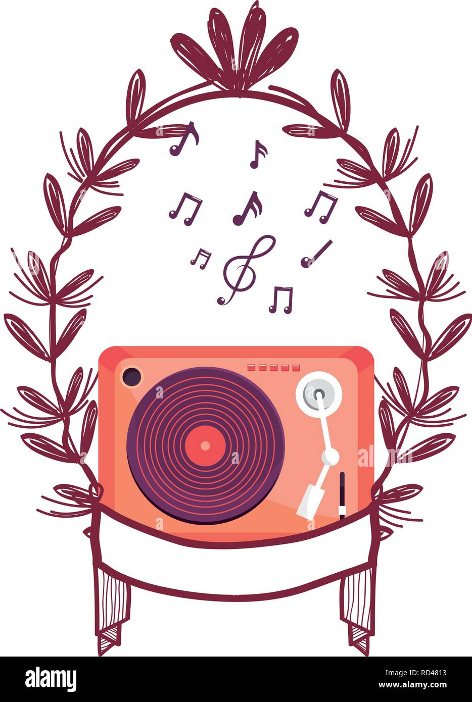 turntable with music notes Stock Vector