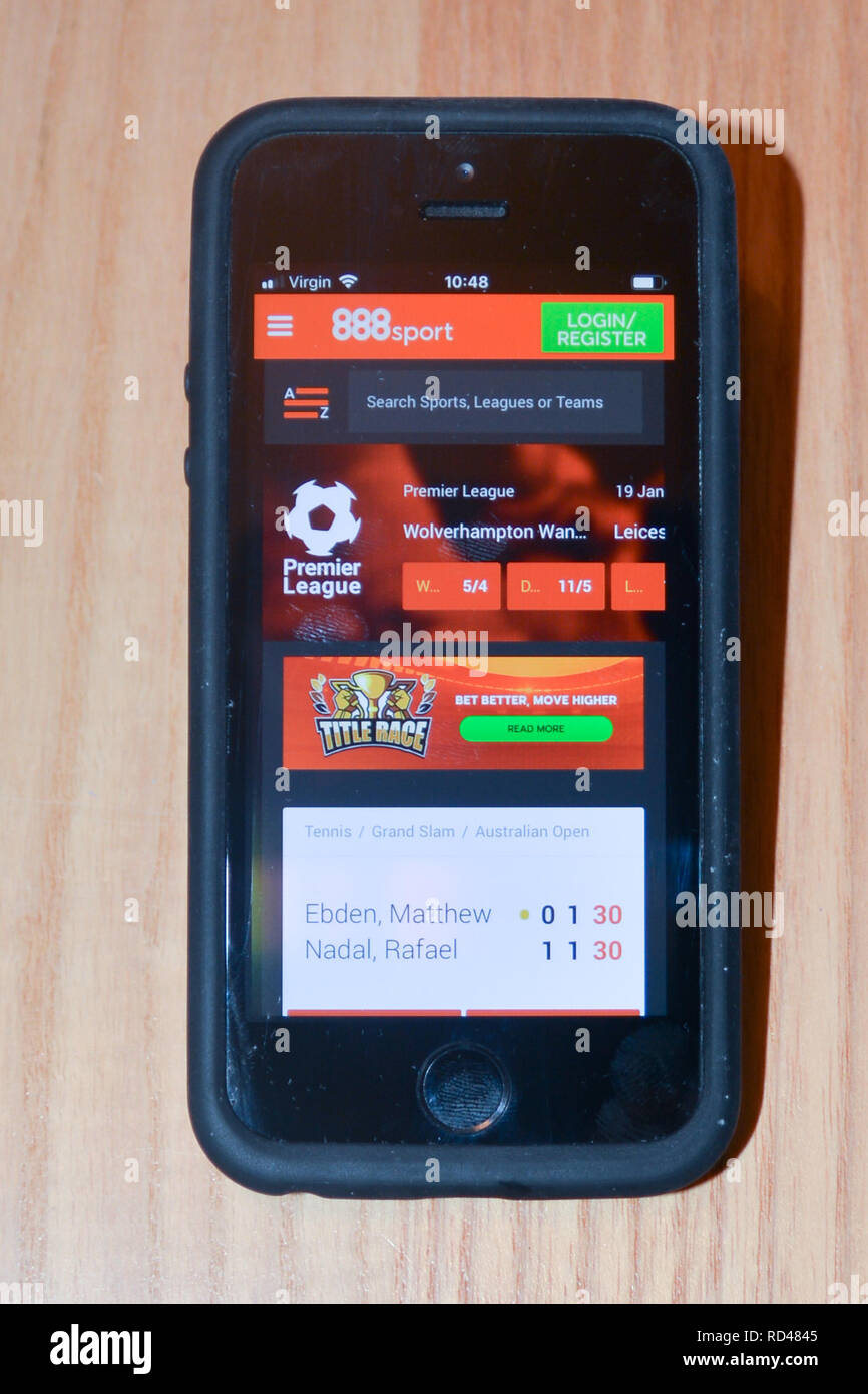 888sport gambling app on a smart phone Stock Photo