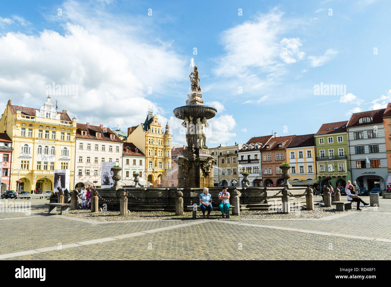 Samson's fountain in Přemysl Otakar II town square, Ceske Budejovice, Czech Republic Stock Photo