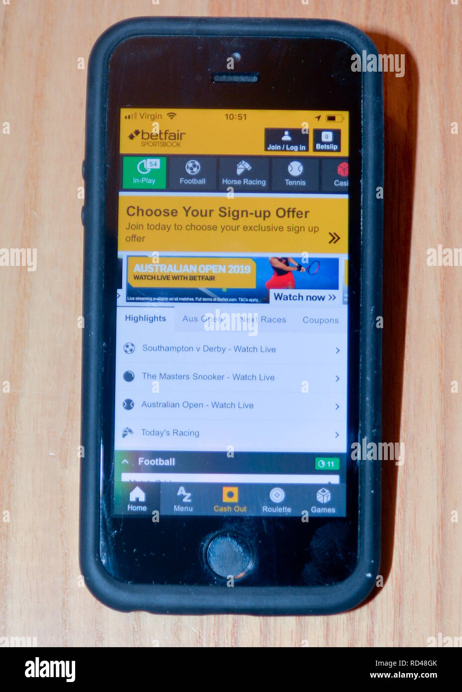 Betfair sports gambling app on a smart phone Stock Photo