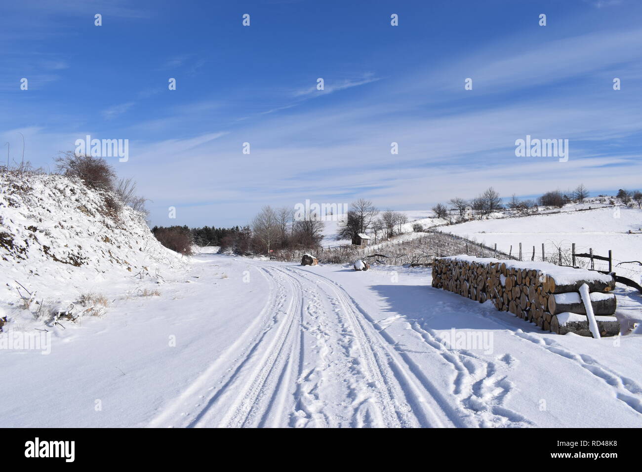 Country road in winter Stock Photo