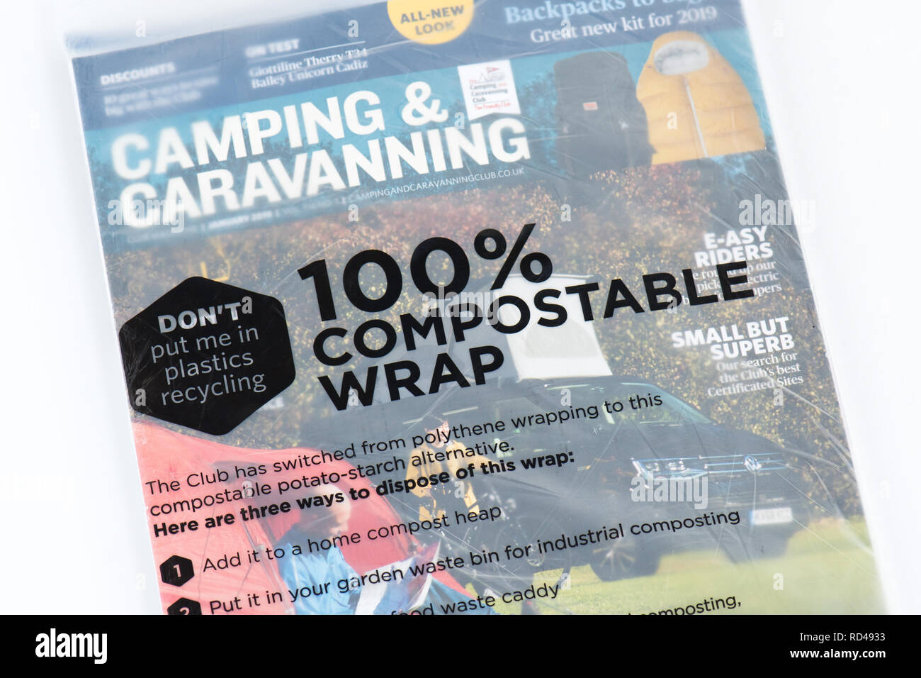 compostable wrap made from potato-starch wrapped around magazine Stock ...
