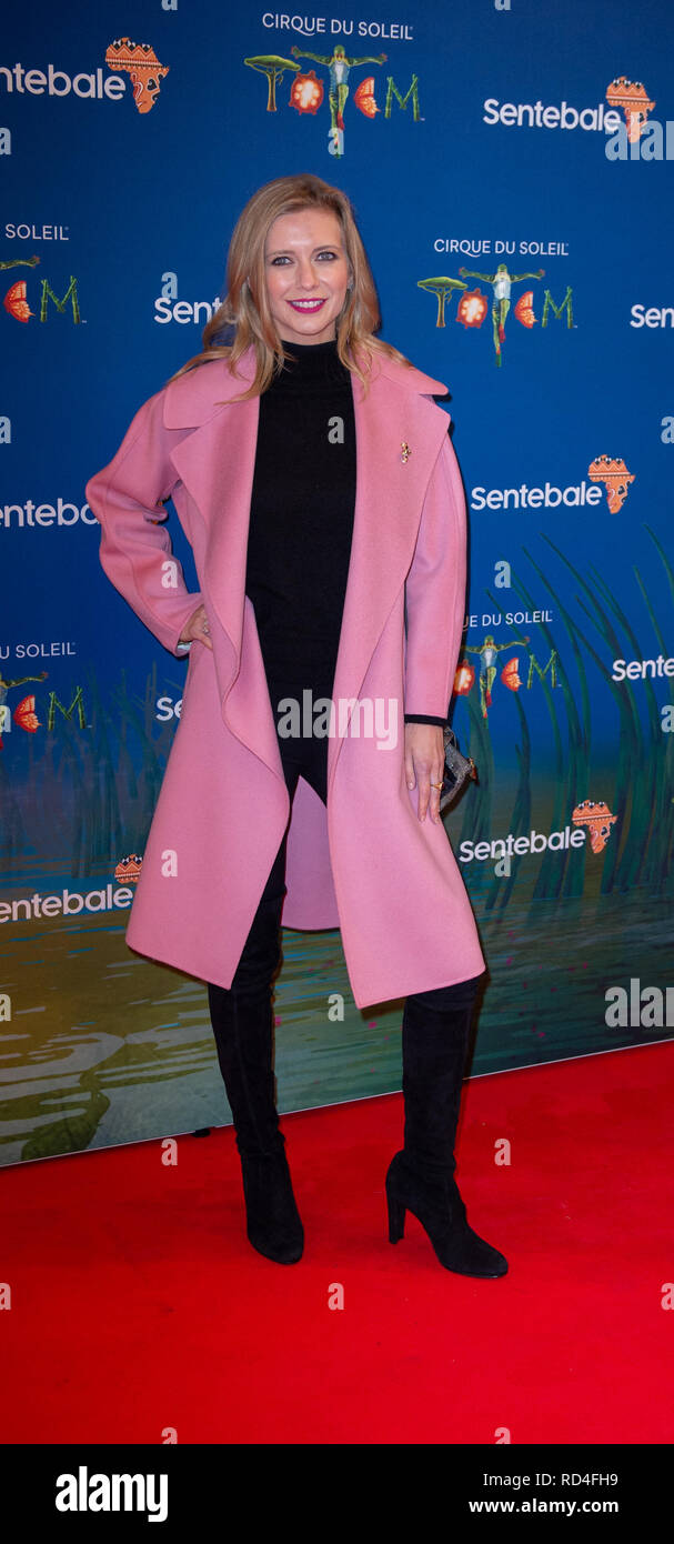 London, United Kingdom. 16 January 2019. Rachel Riley arrives for the red carpet premiere of Cirque Du Soleil's 'Totem' held at The Royal Albert Hall. Credit: Peter Manning/Alamy Live News Stock Photo