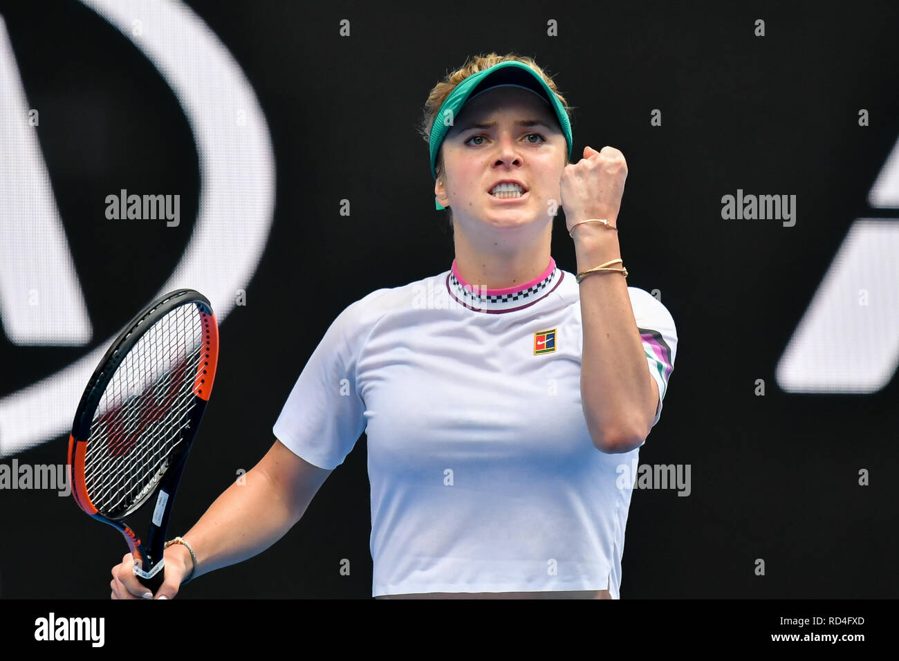 Melbourne, Australia. January 17, 2019: 6th seed Elina Svitolina of the  Ukraine in action in the second round match against Viktoria Kuzmova of  Slovakia on day four of the 2019 Australian Open