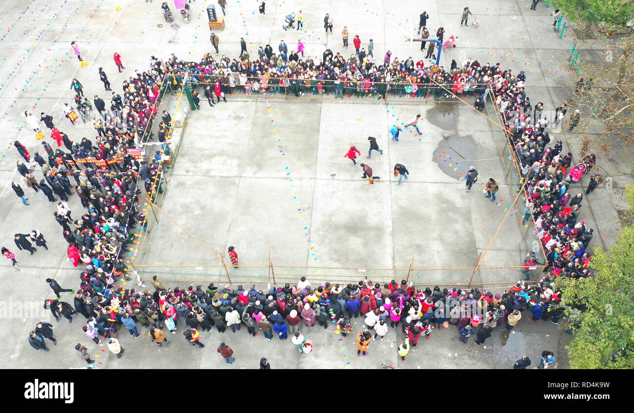 Huaying, Huaying, China. 17th Jan, 2019. Huaying, CHINA-The rooster fighting is held in Huaying Sichuan Province, marking the upcoming lunar New Year. Credit: SIPA Asia/ZUMA Wire/Alamy Live News Stock Photo