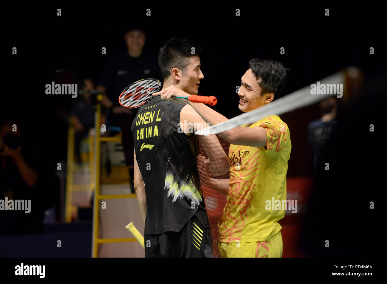Kuala Lumpur Malaysia 17th Jan 2019 Chen Long Front L Of China Greets Jonatan Christie Of