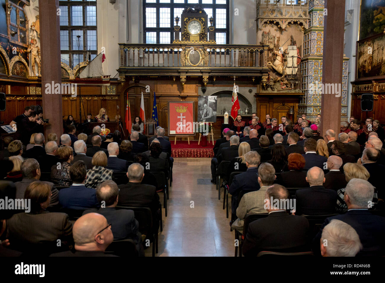 Solemn session of the city council in the memory of Pawel Adamowicz, the mayor of Gdansk stabbed on Sunday is held on January 17, 2019 in Gdansk, Poland Stock Photo