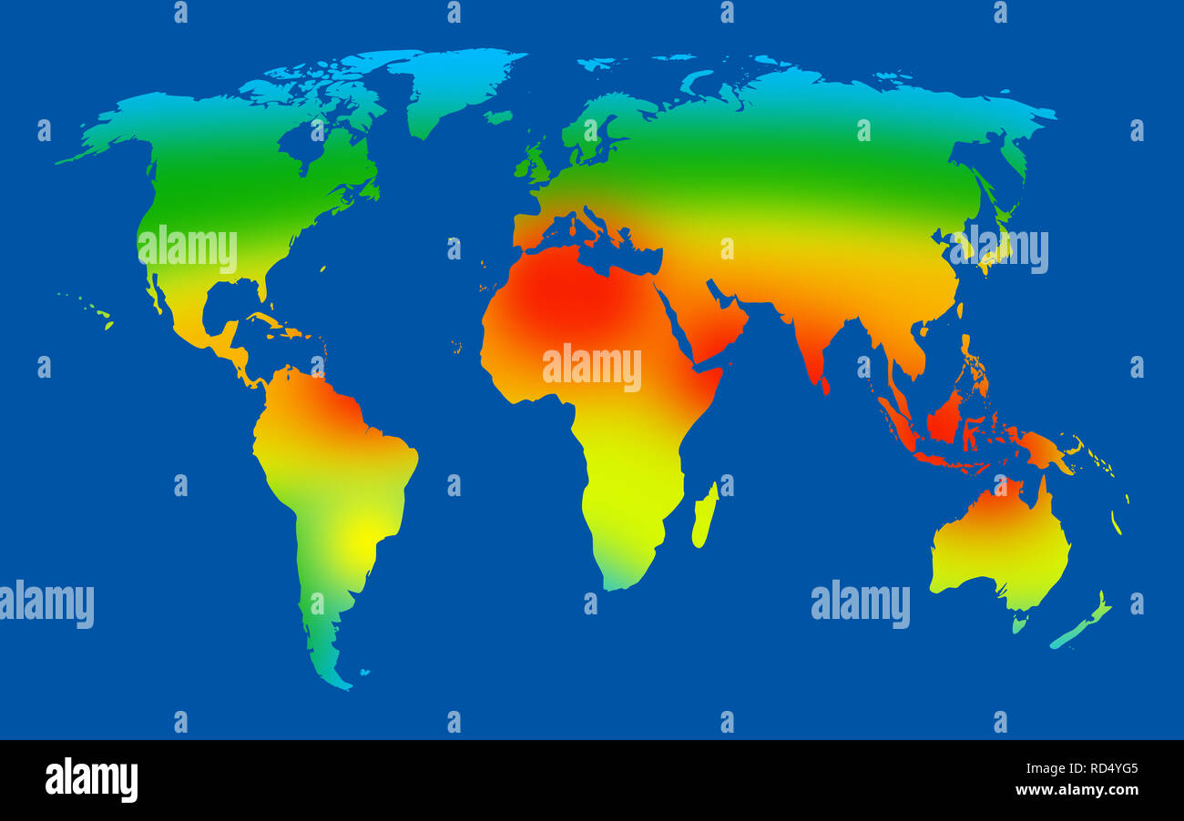 World map showing different temperate throughout the countries Stock Photo