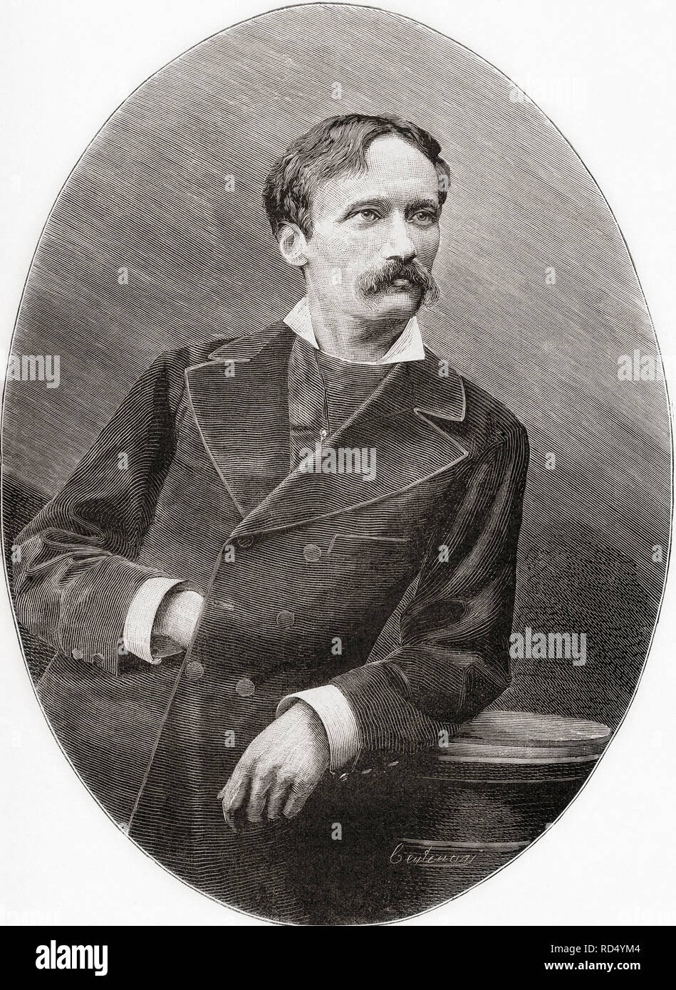 Arrigo Boito, 1842 – 1918, born Enrico Giuseppe Giovanni Boito.  Italian poet, journalist, novelist, librettist and composer who wrote essays under the anagrammatic pseudonym of Tobia Gorrio.  From La Ilustracion Artistica, published 1887. Stock Photo