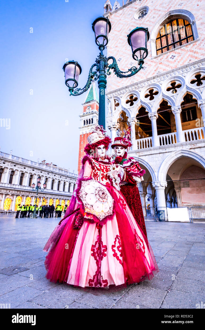 Venice, Carnival of Venice with beautiful mask at Piazza San Marco, Italy Stock Photo