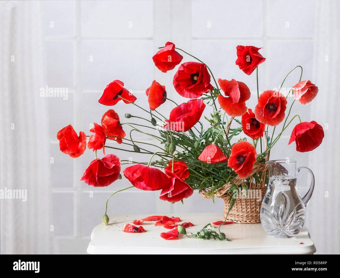 Still life with bouquet of red poppies Stock Photo - Alamy