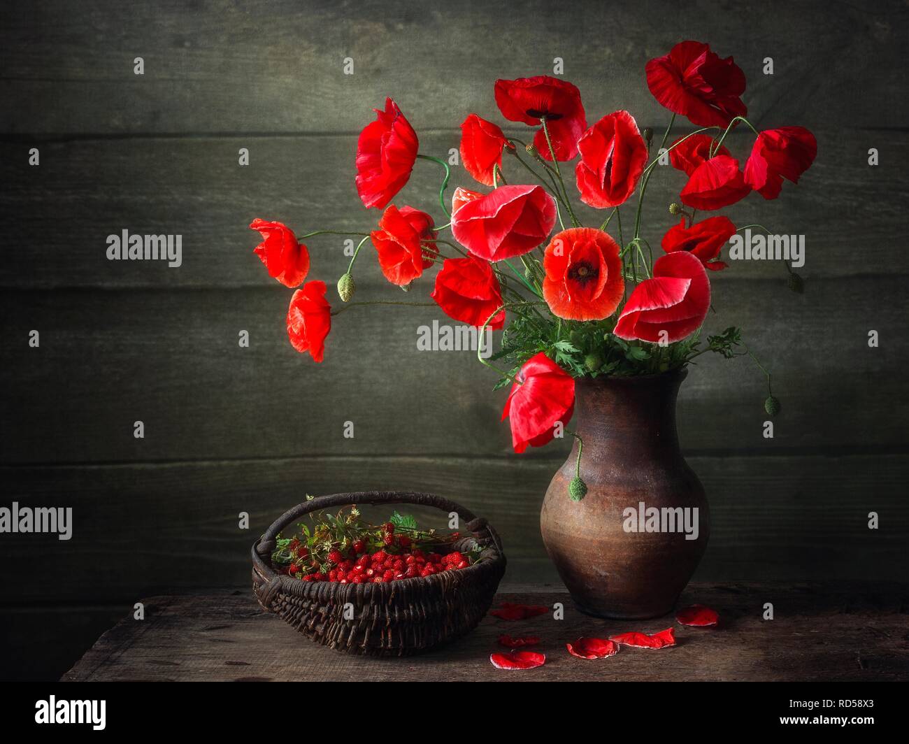 Still life with bouquet of red poppies Stock Photo - Alamy