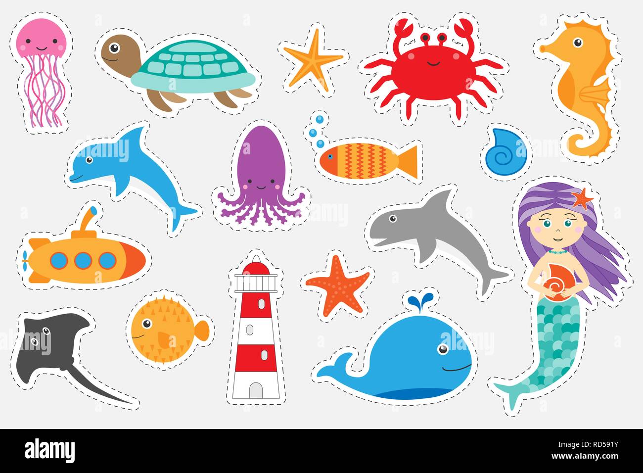 Different colorful pictures of ocean animals for children, fun education  game for kids, preschool activity, set of stickers, vector Stock Vector  Image & Art - Alamy