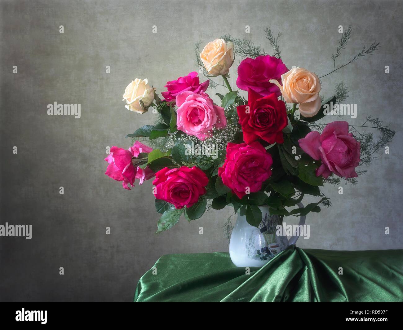Still life with bouquet of garden roses Stock Photo - Alamy