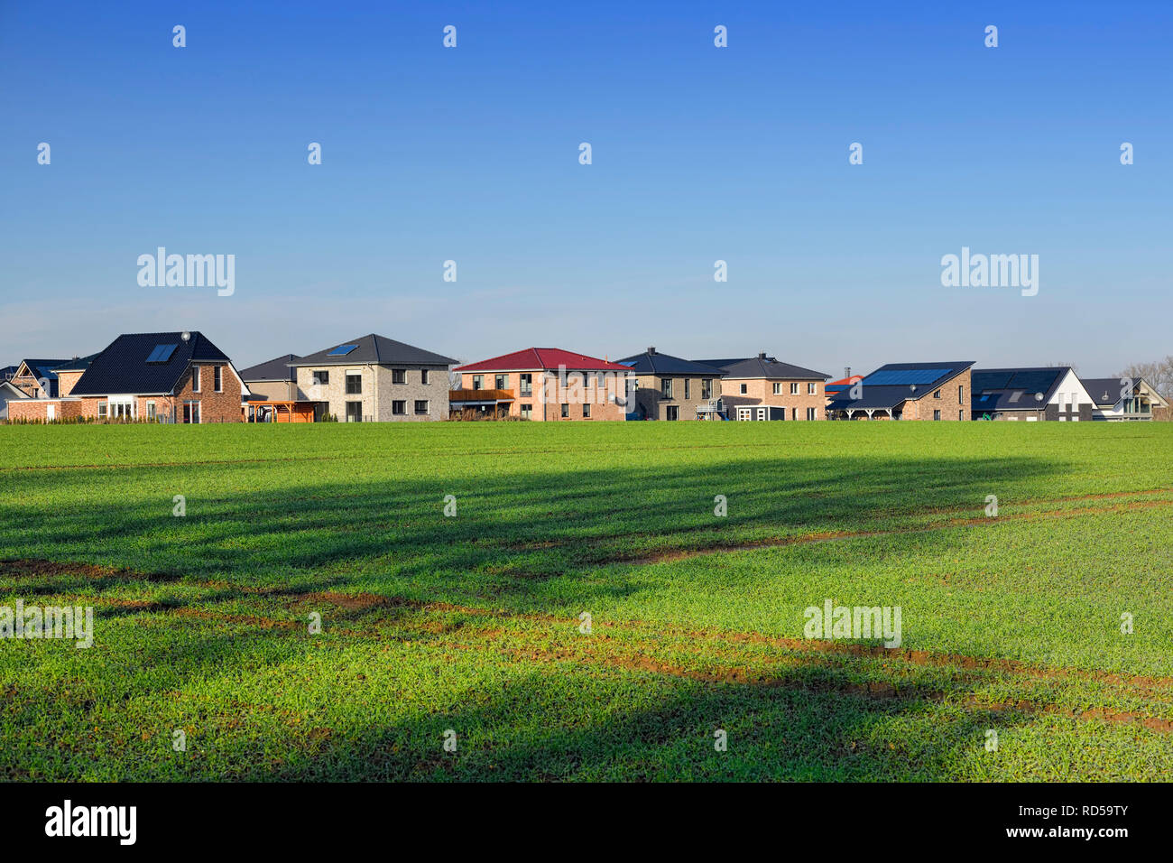 New building settlement in Pönitz, Schleswig - Holstein, Germany, Europe, Neubausiedlung in Pönitz, Schleswig-Holstein, Deutschland, Europa Stock Photo