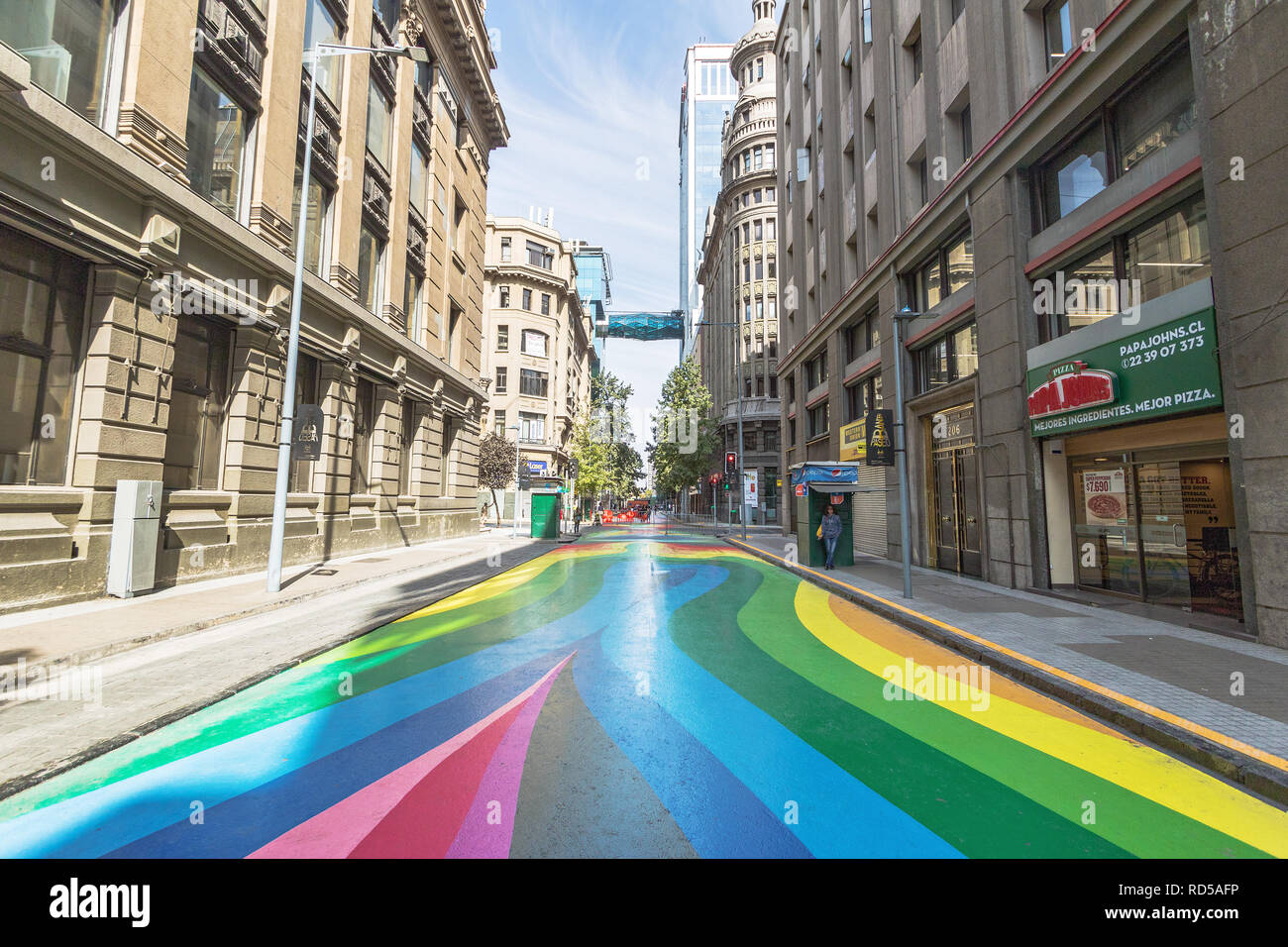 Paseo Bandera, colorful pedestrian street in downtown Santiago - Santiago, Chile Stock Photo