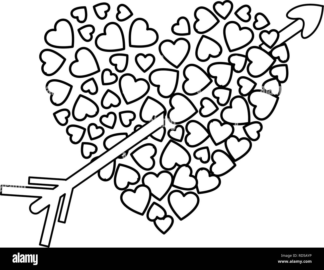 hearts with arrow love happy valentines day vector illustration outline ...