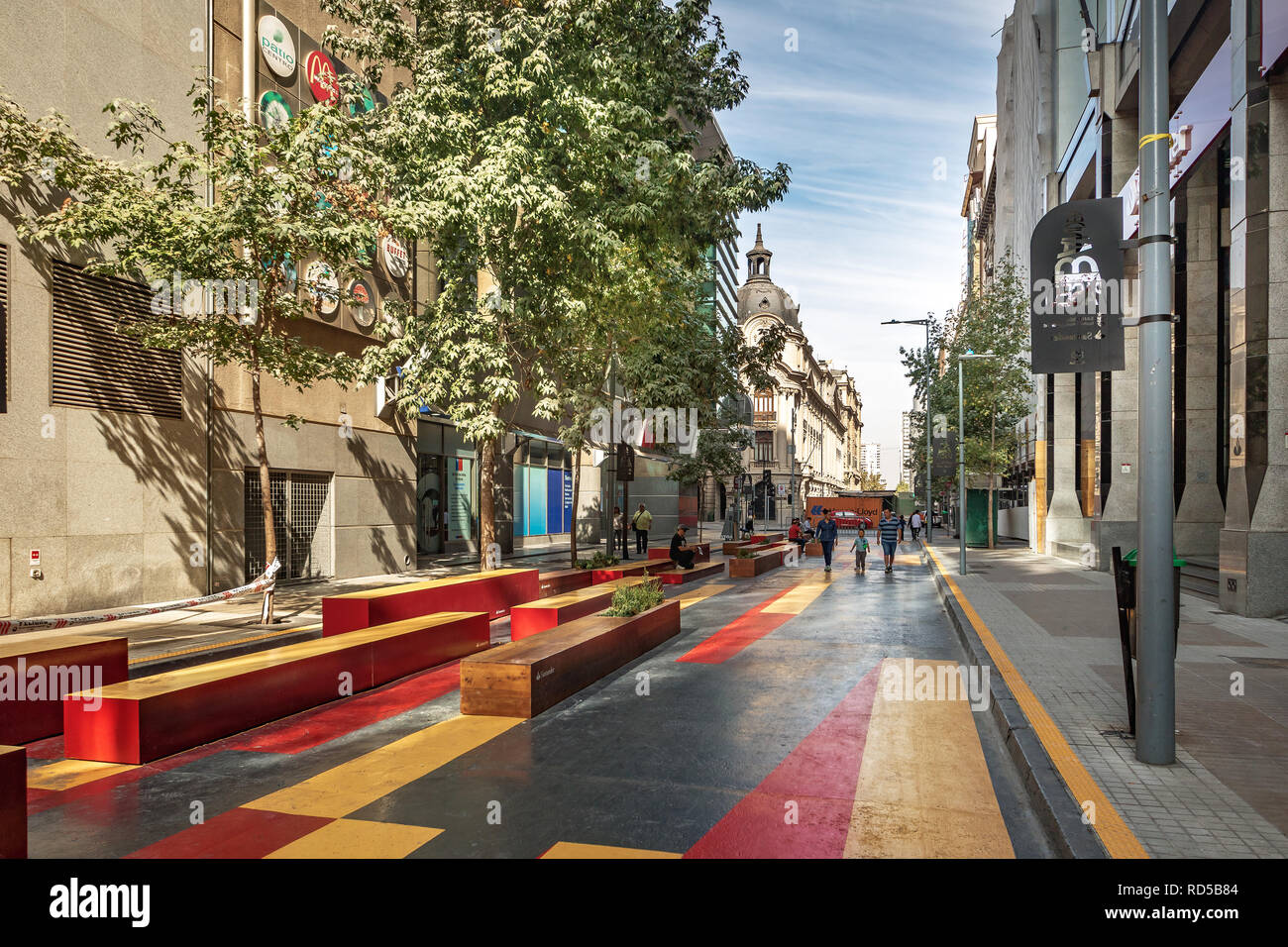 Paseo Bandera, colorful pedestrian street in downtown Santiago - Santiago, Chile Stock Photo