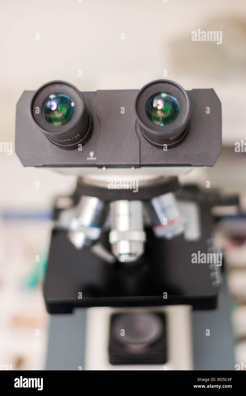 Laboratory equipment, microscope lens and ocular Stock Photo Alamy