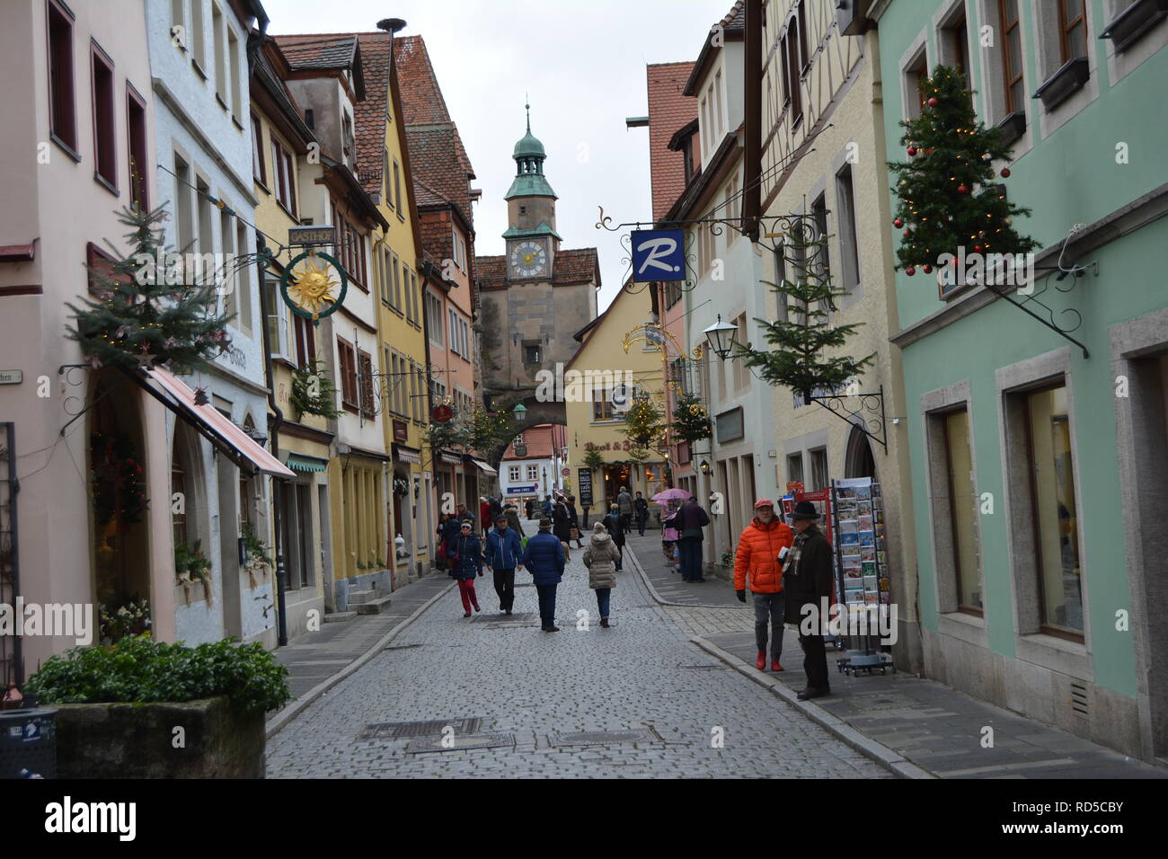 The picturesque streets of Rothenburg ob der Tauber on Christmas. Germany. Stock Photo