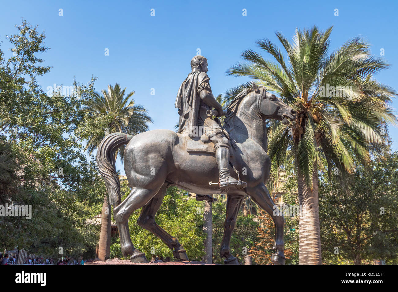 Pedro de Valdivia Statue at Plaza de Armas Square - Santiago, Chile Stock Photo