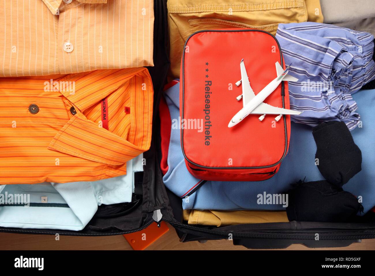 Holiday luggage, first-aid kit Stock Photo