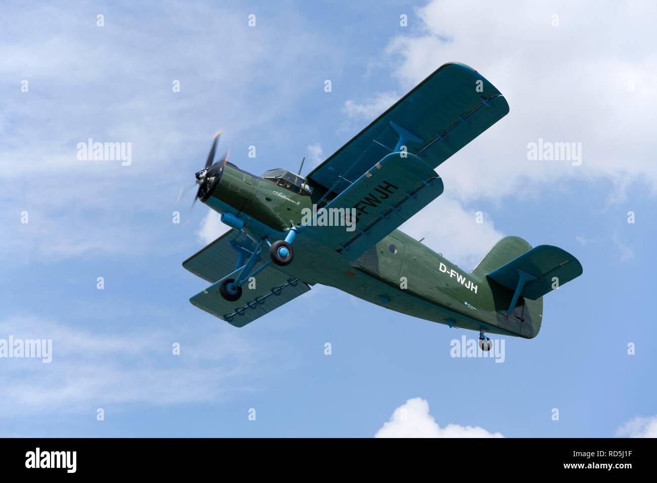 Antonov-2 biplane, celebration of the 100th anniversary of the airfield, in Lueneburg, Lower Saxony, Germany Stock Photo