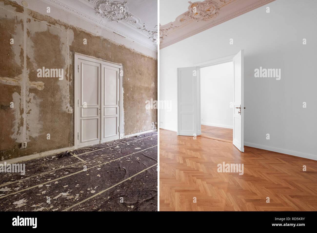 Curated visual reference: Gallery Detail: Apartment Room During Renovation Before And After Restoration