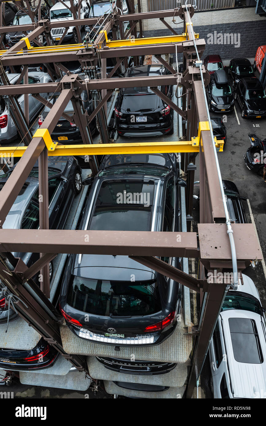New York City, USA - July 25, 2018: Automated multi-storey car parking system in Manhattan in New York City, USA Stock Photo