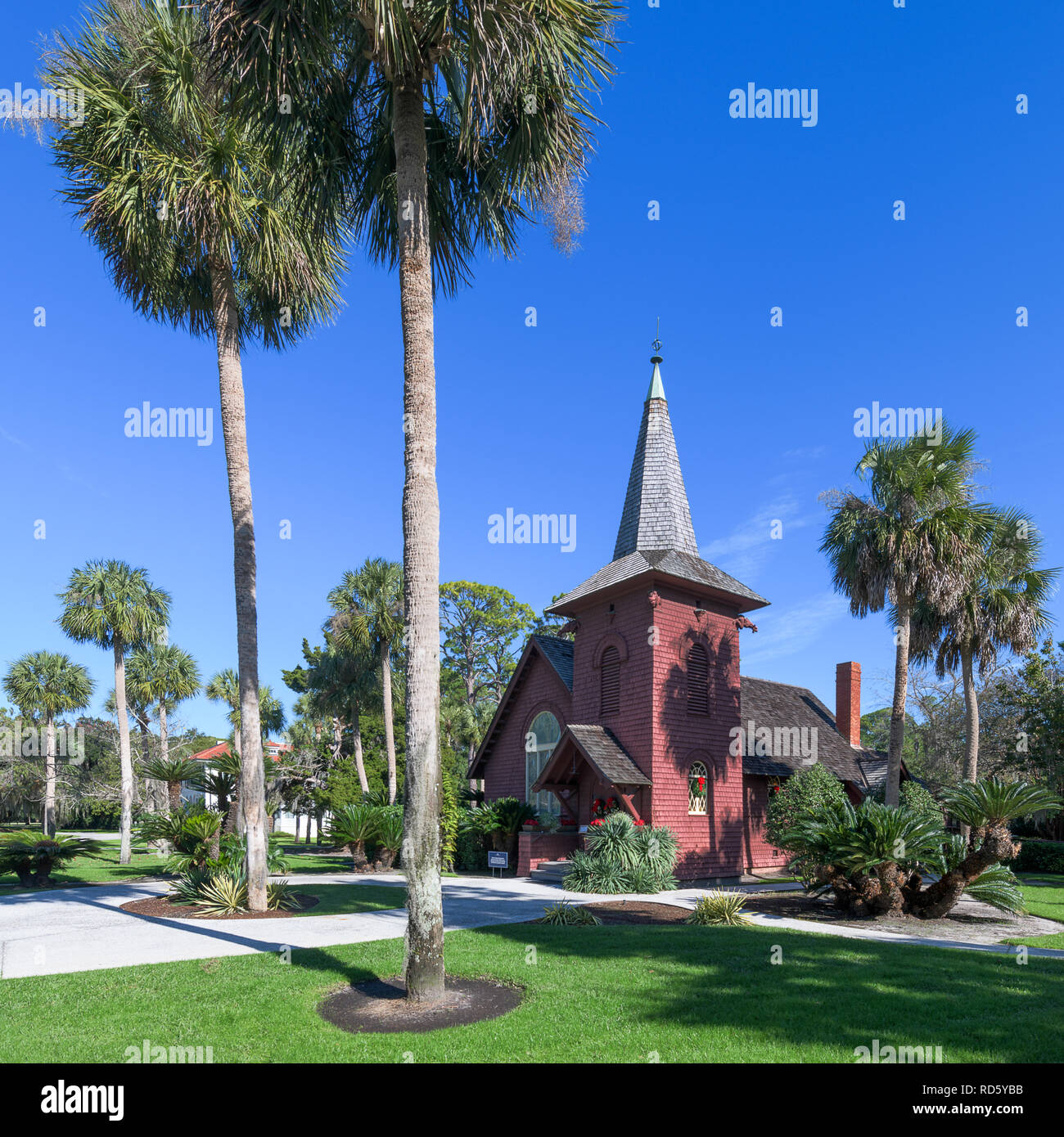 Exterior of the Faith Chapel (opened 1904) on Schoolhouse Road in the historic district of Jekyll Island, Georgia Stock Photo