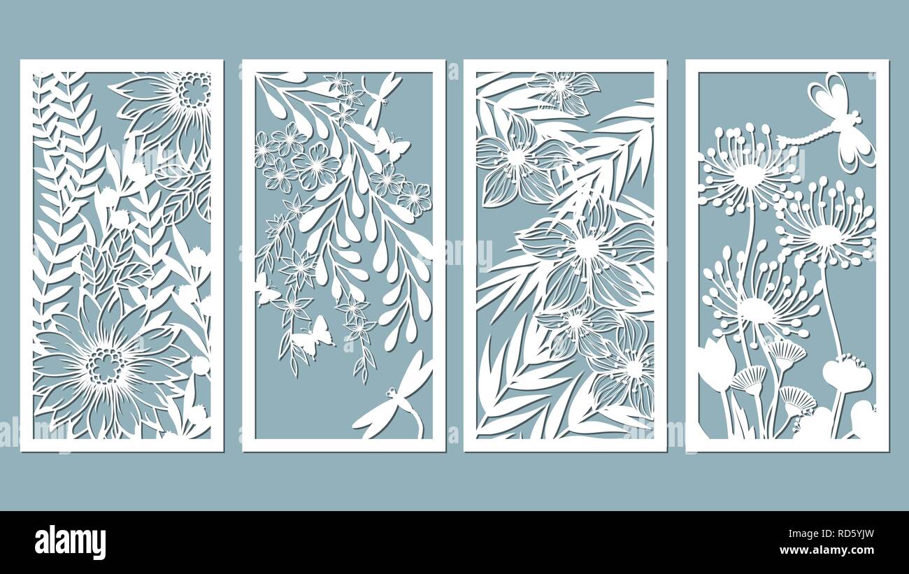 Set template for laser cutting and Plotter. Flowers, leaves for