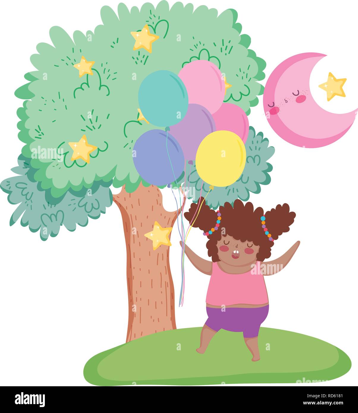 Little Chubby Girl With Balloons Air In The Landscape Stock Vector Image And Art Alamy 5064