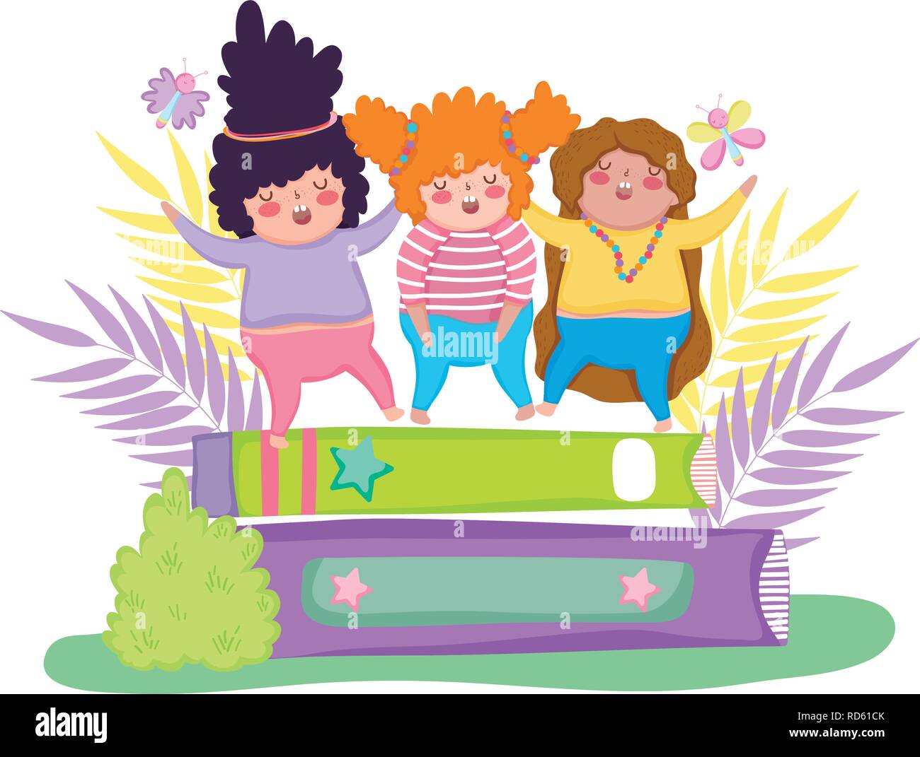 Little chubby girls with pile books Stock Vector Image & Art - Alamy