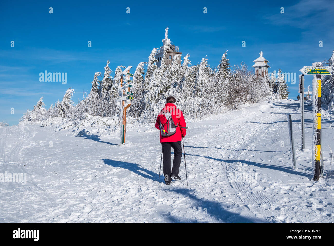Nordic Walking to the summit Stock Photo