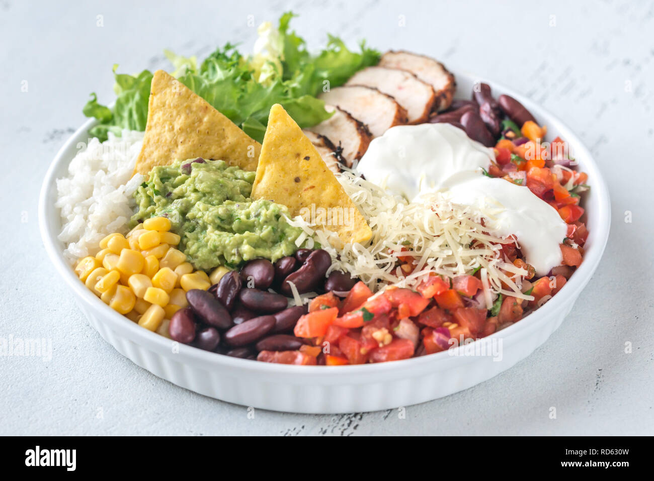 Burrito bowl with tortilla chips Stock Photo Alamy