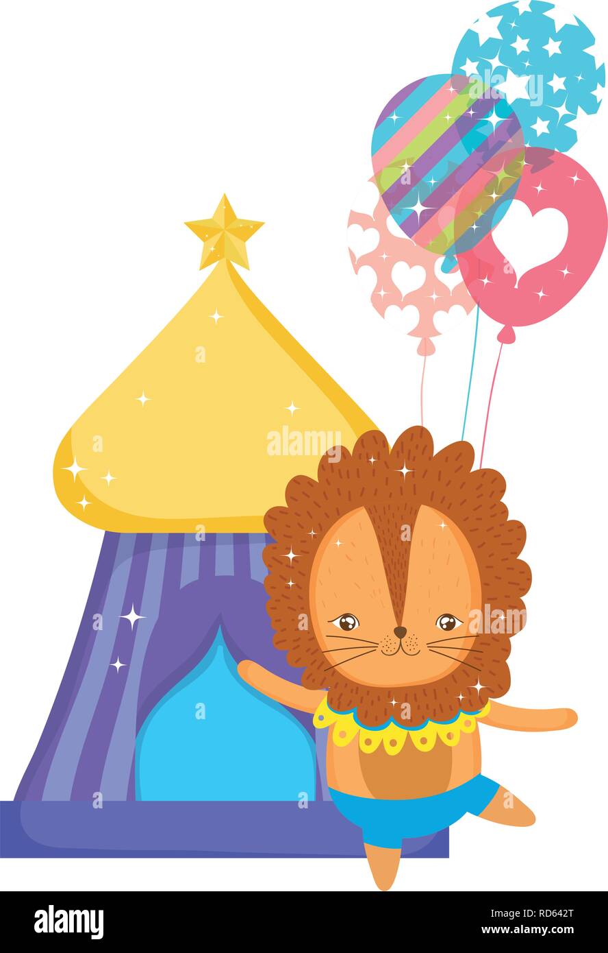 cute lion circus with balloons helium Stock Vector Image & Art - Alamy