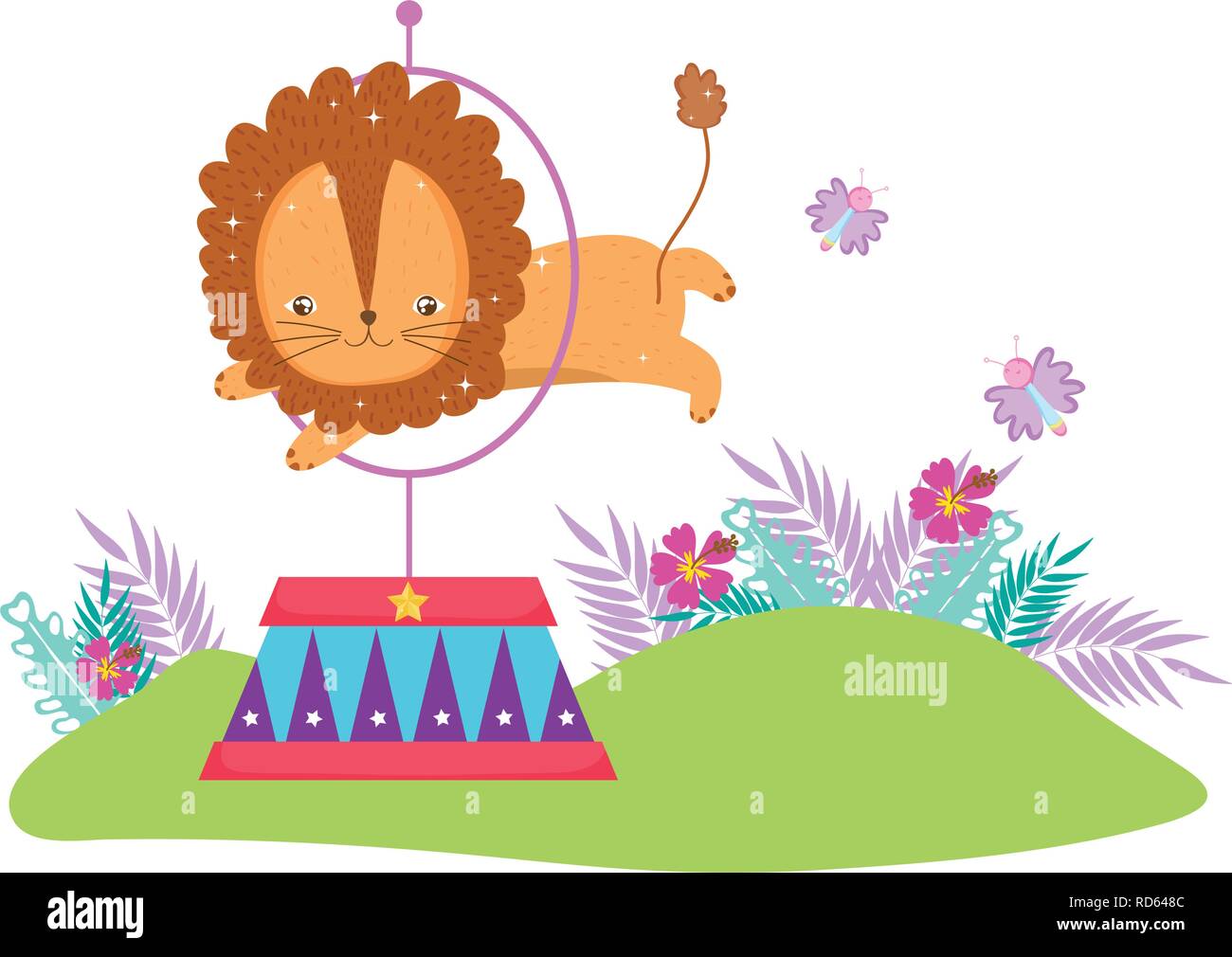 cute lion circus jumping fire ring Stock Vector Image & Art Alamy