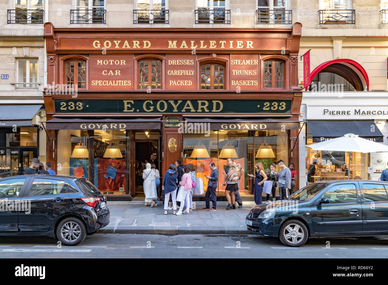 People outside E.Goyard boutique in Paris, Goyard is a French