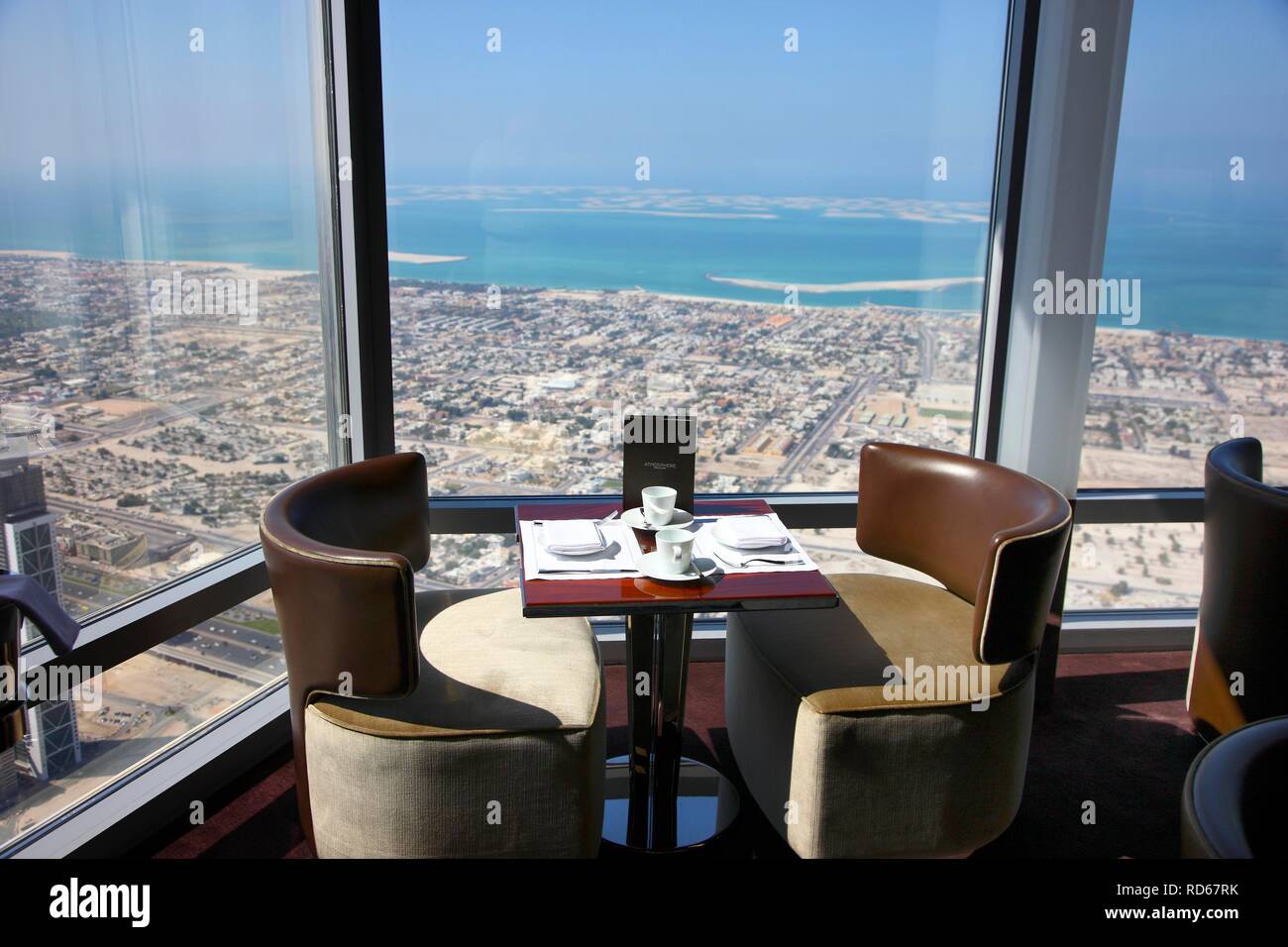 Restaurant Atmosphere, the highest restaurant in the world, on the 122nd Floor, 422 meters high, Burj Khalifa, Dubai Stock Photo