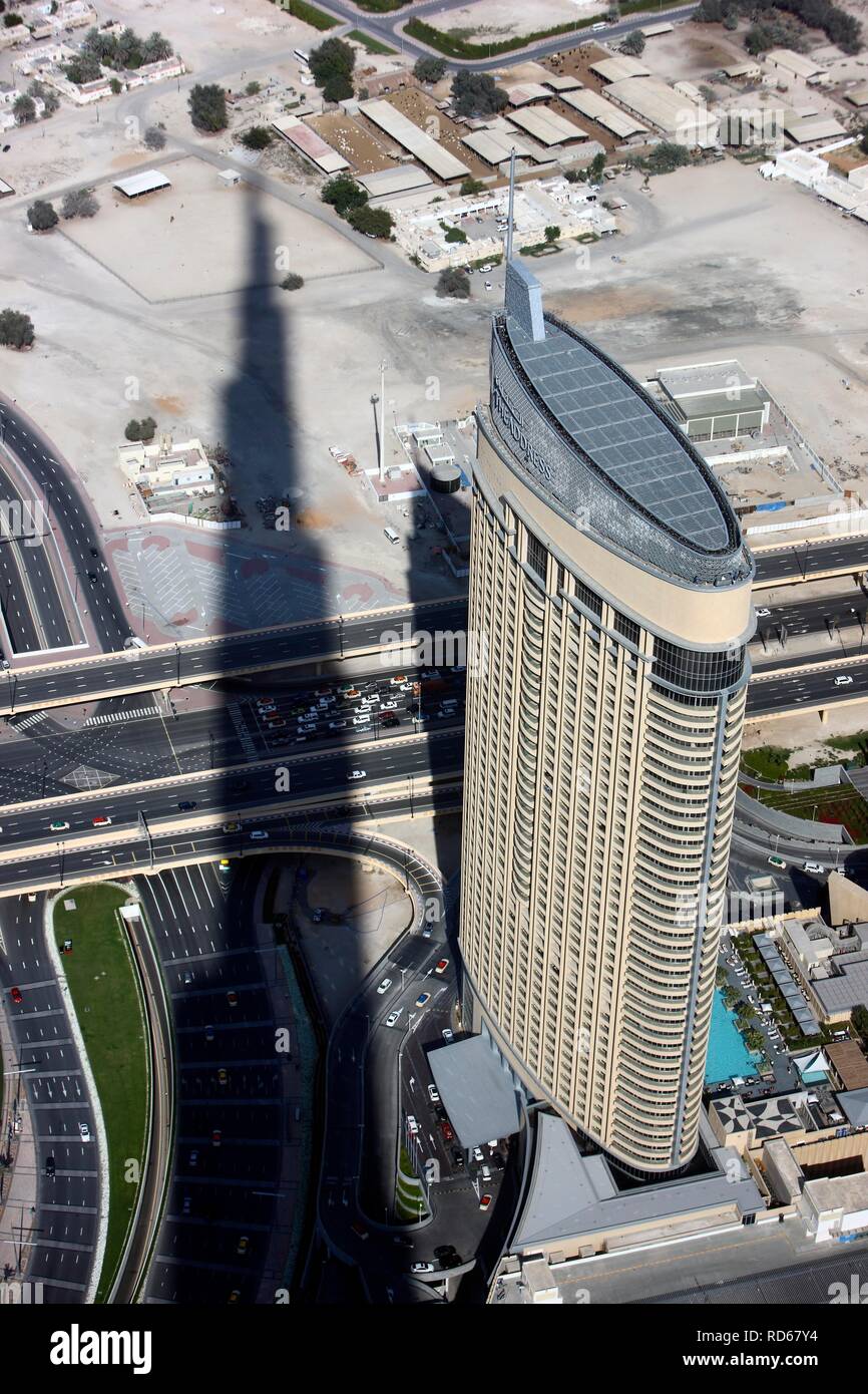 Luxury othel The Address, Dubai Mall, with the shadow of the Burj Khalifa, the tallest building in the world, Dubai Stock Photo