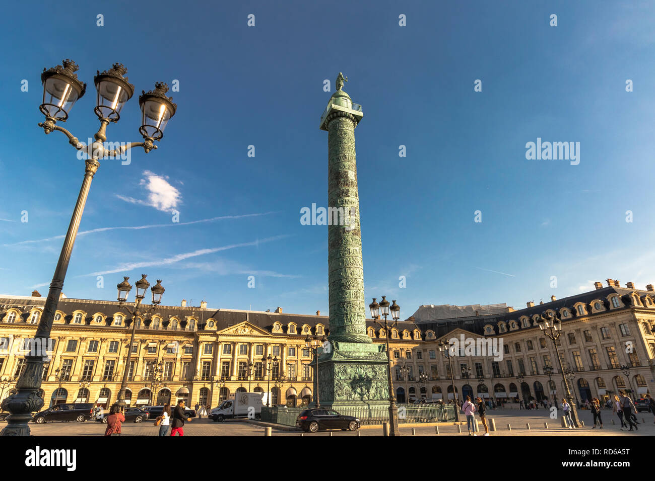 The Vendôme Column, at the centre of the Place Vendôme square was erected by Napoleon I to commemorate the Battle of Austerlitz ,Place Vendome , Paris Stock Photo