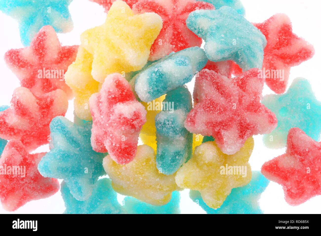 Fruit gums in various colours with a fine sugar coating Stock Photo