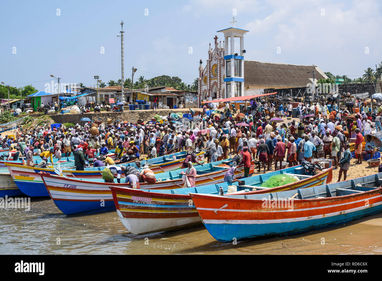 Vizhinjam beach fish market, near Kovalam, Kerala, India Stock Photo